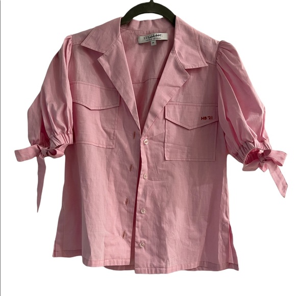 HUNTER BELL Tops - NWOT Hunter Bell “Landon” Pink Button Down, Collared Shirt, Bow Detail